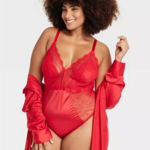 Elegant Red Lace Bodysuit